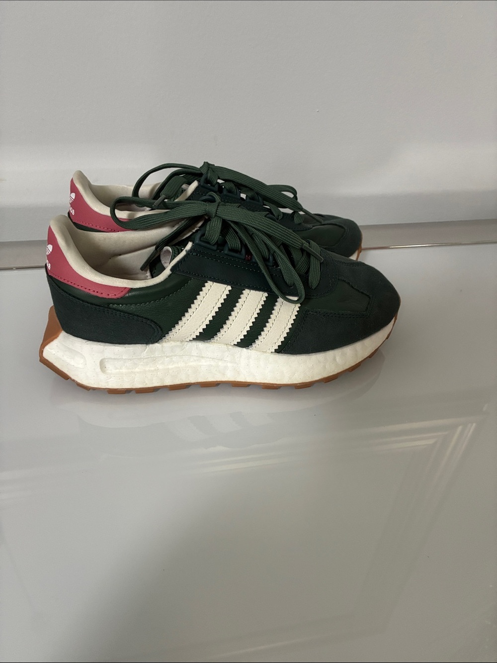 Adidas Dark Green Sneakers with Pink Heel Accent